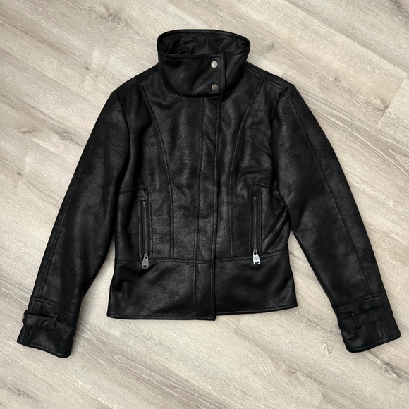 VIA SPIGA Women’s Black Faux Leather and Faux Fur Jacket/Coat Size L - Picture 1 of 14